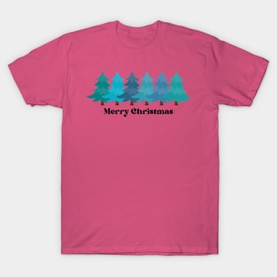 Merry Christmas Teals/Blues trees T-Shirt